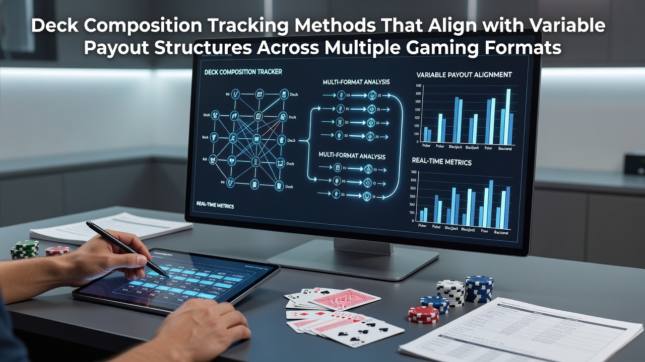 Diagram showing deck composition layers with payout adjustment indicators across card game variants
