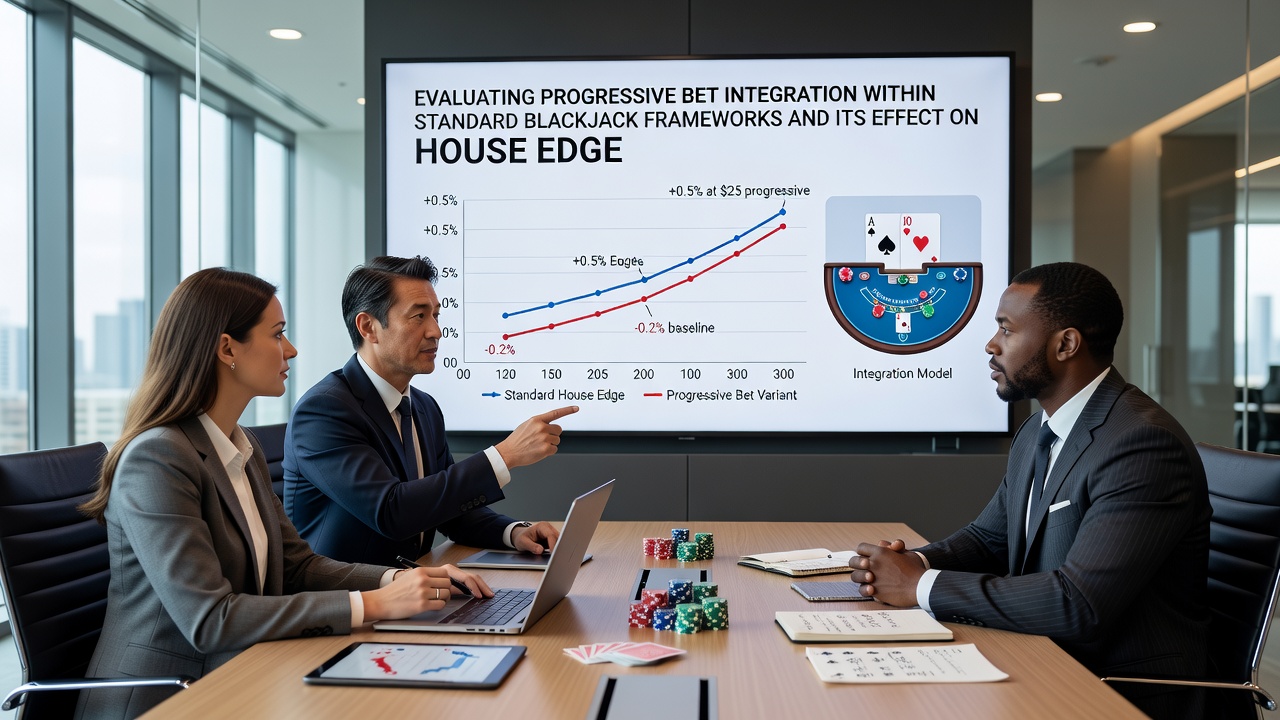 Mathematical charts and probability tables used for evaluating blackjack house edges with progressive bets