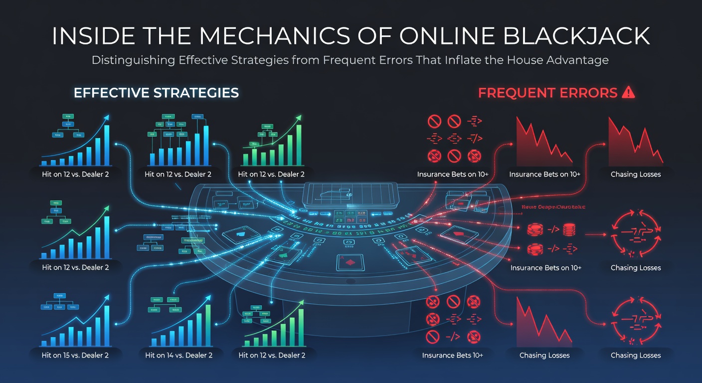 Digital blackjack table interface displaying virtual cards, betting chips, and player options on a modern online casino screen