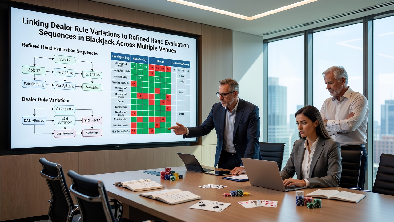 Comparison chart of blackjack decision sequences under varying dealer rules and venue formats