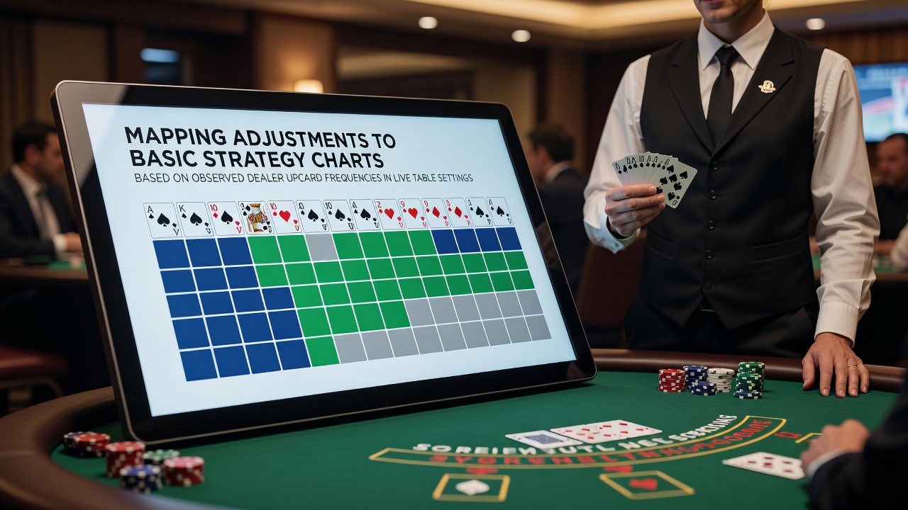 Blackjack table layout showing dealer upcard positions and player decision points during live play