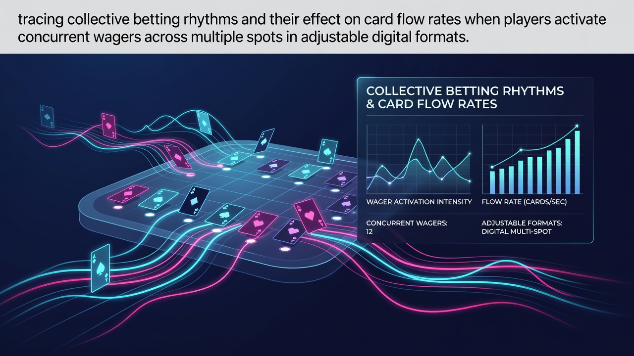 Digital blackjack interface showing multiple betting spots active with card flow indicators